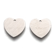 304 Stainless Steel Pendants, Stamping Blank Tag, Laser Cut, Double Side Drawbench Effect, Heart, Stainless Steel Color, 9.5x10x1mm, Hole: 1mm(STAS-O133-02A-P)
