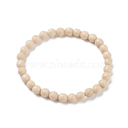 Natural Fossil Bead Stretch Bracelets, Faceted, Round, 2 inch~2-3/8 inch(5~6cm), Bead: 5.8~6.8mm(BJEW-K212-A-015)