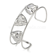 Non-Tarnish 304 Stainless Steel Wide Textured Open Cuff Bangles, Heart, 2-1/2~2-3/4 inch(6.5~7cm)x1-7/8 inch(4.7cm)(BJEW-Q348-05P-04)