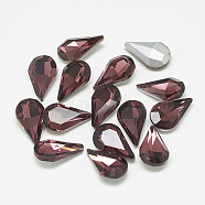 Pointed Back Glass Rhinestone Cabochons, Back Plated, Faceted, teardrop, Burgundy, 10x6x3mm(RGLA-T082-6x10mm-18)