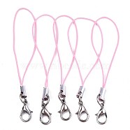 Polyester Cord Mobile Straps, with Platinum Plated Alloy Findings, Pink, 70mm(X-MOBA-R002-04)