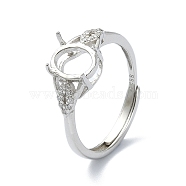 Adjustable 925 Sterling Silver Ring Components, with Cubic Zirconia, Real Platinum Plated, 1.5~3mm, US Size 6(16.5mm)(STER-K179-37P)