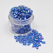 AB Color Plated Rice Electroplated Eco-Friendly Transparent Acrylic Beads, Cornflower Blue, 6x3mm, Hole: 1mm, about 17700pcs/500g(PACR-I002-27)