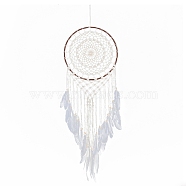 Iron Bohemian Woven Web/Net with Feather Macrame Wall Hanging Decorations, for Home Bedroom Decorations, White, 880mm(PW-WG35995-01)
