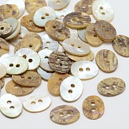 2-Hole Oval Mother of Pearl Buttons, Akoya Shell Button, Camel, 11.5x9.5x0.5~1mm, Hole: 1mm, about 720pcs/bag(SHEL-N033-14-11.5x9.5)