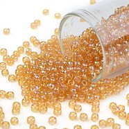 TOHO Round Seed Beads, Japanese Seed Beads, (162) Transparent AB Light Amber, 8/0, 3mm, Hole: 1mm, about 1110pcs/50g(SEED-XTR08-0162)