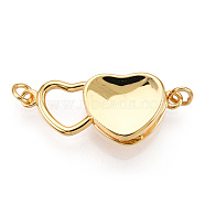 925 Sterling Silver Box Clasps, with S925 Stamp, Heart, Real 18K Gold Plated, 24x8.5x5mm, Hole: 1.4mm, Small Heart: 10.5x7x1mm.(STER-T007-10G)