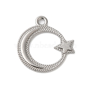 Non-Tarnish 304 Stainless Steel Pendants, Noon with Star Charm, Stainless Steel Color, 19x19x2mm, Hole: 1.8mm(STAS-N103-62P)