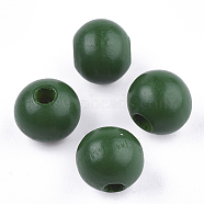 Painted Natural Wood Beads, Round, Green, 10x8.5~9mm, Hole: 2~3mm(WOOD-S049-05D)