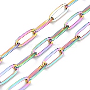 Ion Plating(IP) 304 Stainless Steel Paperclip Chains, Soldered, with spool, Rainbow Color, Link: 12x4x1mm, about 32.8 Feet(10m)/roll(CHS-O010-03MC)