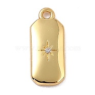 Brass Micro Pave Cubic Zirconia Charms, Long-Lasting Plated, Real 18K Gold Plated, Octagon with Star, Clear, 14x6x1.5mm, Hole: 1.2mm(ZIRC-I054-12G-03)