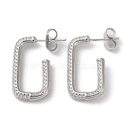 Rectangle Brass Cubic Zirconia Stud Earrings, Half Hoop Earrings, Long-Lasting Plated, Lead Free & Cadmium Free, Platinum, 25x14x3mm(EJEW-K247-15P)