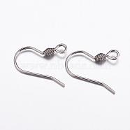 304 Stainless Steel Earring Hooks, with Horizontal Loop, Stainless Steel Color, 15.5x15x2mm, Hole: 2mm, 19 Gauge, Pin: 0.9mm(STAS-K146-034-15x15mm)