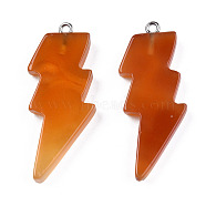Natural Carnelian Pendants, Lightning Bolt Charm, with Stainless Steel Color Tone 304 Stainless Steel Loops, 40~44.5x17~20x4.5~6mm, Hole: 2mm(G-N332-53-A03)