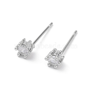 Rack Plating Brass Cubic Zirconia Stud Earrings for Women, Long-Lasting Plated, Lead Free & Cadmium Free, Platinum, 4x4.5x3.5mm, Pin: 0.8mm(EJEW-K245-16P)
