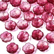 Transparent Spray Painted Glass Beads, with Glitter Powder, Two Tone, Flower, Medium Violet Red, 15x15x6mm, Hole: 1.2mm(GLAA-Q089-003-G004)