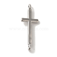 Rack Plating Brass Religion Cross Connector Charms Links, Cadmium Free & Lead Free, Long-lasting Plated, Platinum, 26x9.5x3.5mm, Hole: 1.5mm(KK-U027-04P)