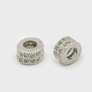 Brass Cubic Zirconia Beads, Rondelle, Platinum, 4x6mm, Hole: 3mm(ZIRC-F001-108P)