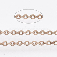 3.28 Feet 304 Stainless Steel Cable Chains, Soldered, Flat Oval, Rose Gold, 3x2x0.5mm(X-CHS-R002-0.5mm-RG)