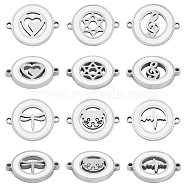 Unicraftale 12Pcs 6 Style 304 Stainless Steel Enamel Links Connectors, Laser Cut, Flat Round with Cat, Dragon, Heartbeat, Heart, Star of Devid, Musical Note, Stainless Steel Color, 2pcs/style, 12pcs/box(STAS-UN0025-55)