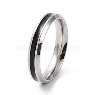 Black Enamel Grooved Line Finger Ring, 201 Stainless Steel Jewelry for Women, Stainless Steel Color, 4mm, Inner Diameter: 17mm(RJEW-I089-24A)