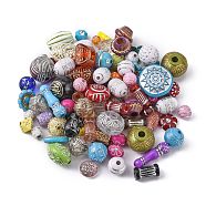 Plated Acrylic Beads, Mixed Style, Metal Enlaced, Mixed Color, 6~22x6~16x3~10mm, Hole: 1~3mm(MACR-R546-08)