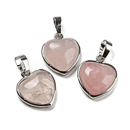 Natural Rose Quartz Pendants, Heart Charms with Platinum Plated Brass Snap on Bails, 20.5x17.5x7mm, Hole: 4x8mm(G-I358-A22)