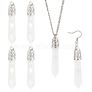 BENECREAT 6Pcs Natural Quartz Crystal Big Pointed Pendants, Bullet, with Platinum Tone Brass Findings, 57~62x9~10mm, Hole: 4x5mm(G-BC0001-03)