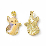 Painted Alloy Pendants, Fox Charm, Cadmium Free & Nickel Free & Lead Free, Golden, Bisque, 19.5x11.5x2mm, Hole: 1.5mm(PALLOY-P288-05G-07)