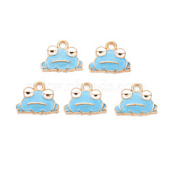 Alloy Enamel Pendants, Cadmium Free & Nickel Free & Lead Free, Light Gold, Frog, Deep Sky Blue, 12.5x15.5x2mm, Hole: 2mm(ENAM-N054-63B-NR)