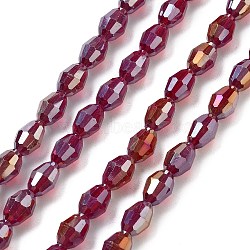 Transparent Electroplate Glass Beads Strands, Faceted, Oval, Brown, 8.5x5.5mm, Hole: 1.2mm, about 70pcs/strand, 20.87~23.23''(53~59cm)(EGLA-A037-T6x8mm-B10)