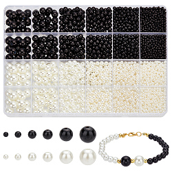 Elite 3904pcs 12 Styles ABS Plastic Imitation Pearl Beads, Round, Mixed Color, 3~10mm, Hole: 1.4~2.3mm(KY-PH0001-91)