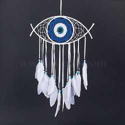 Creative Evil Eyes Dream-catching Decoration Pendant, Iron Ring with Feather and Butterfly, Birthday Gift, Mixed Color, 720mm(HJEW-K034-02)