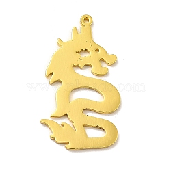 201 Stainless Steel Pendants, Dragon Charms, Golden, 30x17x1mm, Hole: 1mm(STAS-E175-10G)