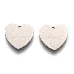 Tarnish Resistant 304 Stainless Steel Pendants, Stamping Blank Tag, Laser Cut, Double Side Drawbench Effect, Heart, Stainless Steel Color, 9.5x10x1mm, Hole: 1mm(STAS-O133-02A-P)