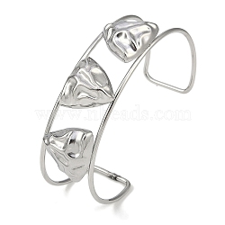 Non-Tarnish 304 Stainless Steel Wide Textured Open Cuff Bangles, Heart, 2-1/2~2-3/4 inch(6.5~7cm)x1-7/8 inch(4.7cm)(BJEW-Q348-05P-04)