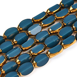 Electroplate Opaque Color Glass Beads Strands, Faceted, Oval, Steel Blue, 7x4.5x3.5mm, Hole: 1mm, about 50pcs/strand, 12.99''(33cm)(EGLA-Q127-A01-02E)