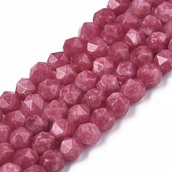 Natural Rhodochrosite Beads Strands, Star Cut Round Beads, Faceted, Dyed, 6~6.5x6mm, Hole: 1mm, about 58pcs/strand, 15.9 inch(G-S149-10-6mm)