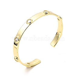 Clear Cubic Zirconia Flat Round Open Cuff Bangle, Brass Jewelry for Women, Cadmium Free & Nickel Free & Lead Free, Real 18K Gold Plated, Inner Diameter: 2-1/4 inch(5.6cm)(BJEW-J165-07G)