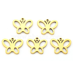 PVD Vacuum Plating 304 Stainless Steel Charms, Laser Cut, Butterfly, Real 18K Gold Plated, 12x15x1mm, Hole: 1mm(STAS-N092-26G)