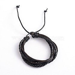 Adjustable Leather Multi-Strand Bracelets, with Waxed Cord, Black, 57mm(BJEW-O105-02C)