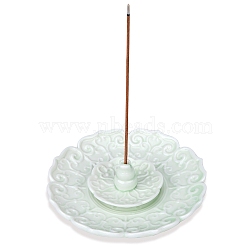 Ceramic Ornaments Chinese Style Ceramic Lotus Fragrance Plug-in Incense Burner Home Indoor Incense Ornaments, Mint Cream, 105.5x14mm(JX837B)