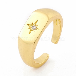 Clear Cubic Zirconia Star Signet Open Cuff Ring, Brass Jewelry for Women, Cadmium Free & Lead Free, Real 18K Gold Plated, US Size 7 3/4(17.9mm)(X-RJEW-I083-08G)