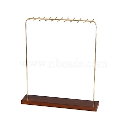 Iron Necklaces Display Stand, with Wood Base, Brown, 7x34x38.5cm(PW-WG60634-01)