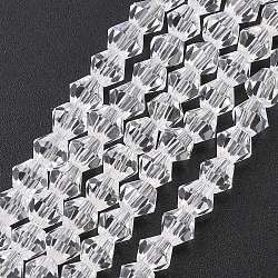 Transparent Glass Beads Strands, Faceted, Bicone, Clear, 6x6mm, Hole: 1mm, about 45~47pcs/strand, 9.65~9.84 inch(24.5~25cm)(EGLA-A039-T6mm-D13)