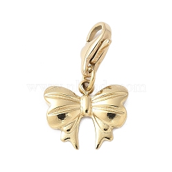 304 Stainless Steel Bowknot Pendant Decoration, with Lobster Claw Clasps, PVD Vacuum Plating, Real 18K Gold Plated, 21.5mm(STAS-S165-29G)