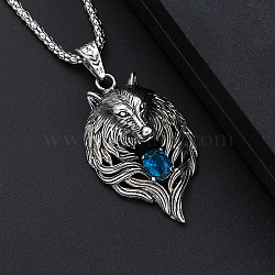 Alloy Pendant Necklaces for Men, Wolf, Antique Silver, 23.62 inch(60cm)(FS-WGAD589-01)