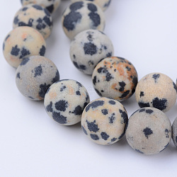 Natural Dalmatian Jasper Beads Strands, Frosted, Round, 8~8.5mm, Hole: 1mm, about 47pcs/strand, 15.5 inch(X-G-Q462-8mm-05)
