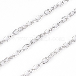 304 Stainless Steel Cable Chains, Unwelded, with Spool, Flat Oval, Stainless Steel Color, 4x2.5x0.5mm, about 32.8 Feet(10m)/roll(CHS-G011-13P-02)