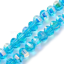 Electroplate Transparent Glass Beads Strands, Faceted, Rondelle, Deep Sky Blue, 8x6mm, Hole: 1.2mm, about 80pcs/strand, 19.29''(49cm)(EGLA-K015-13B)